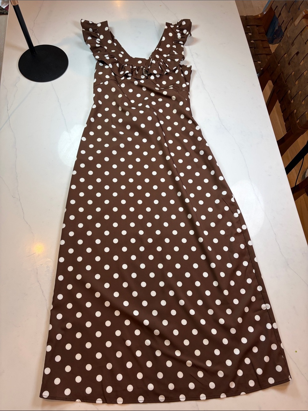Brown Polka Dot Ruffle Strap Dress